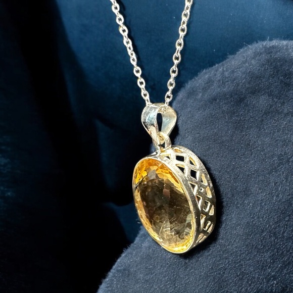 Large Chunky Citrine Sterling Silver Necklace - Picture 4 of 10